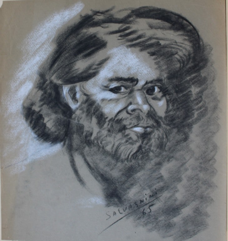 Sergio Salvagnini - Original crayon drawing 1965: Sergio Salvagnini (1918-2008) was an artist, sculptor and poet, who was born and raised in Florence, Italy. He emigrated to England in order to pursue his dreams of painting and sculpting on a full ti