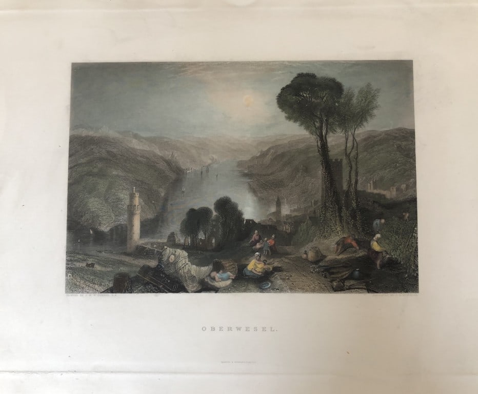 JMW Turner - Oberwesel engraved by JT Willmore 1887: This hand coloured engraving is from The Imperial Gallery of British Art published by Cassell & Company in 1887.17in x 13in (44cm x 33cm).