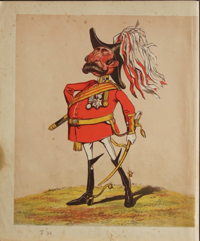 Capt Seccombe - Engraving of The Field-Marshall 1870: This engraving is from Army and Navy Drolleries by Captain Seccombe, with alphabetical descriptions, and illustrations from designs by the author, printed in colours by Bronheim.Published by London : 
