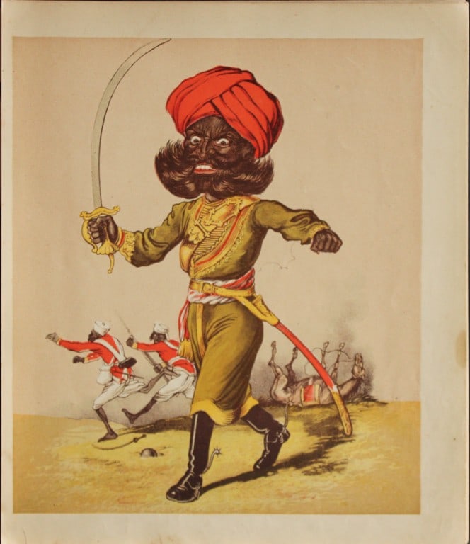 Capt Seccombe - Engraving of The Indian Horseman 1870: This engraving is from Army and Navy Drolleries by Captain Seccombe, with alphabetical descriptions, and illustrations from designs by the author, printed in colours by Bronheim.Published by London : 