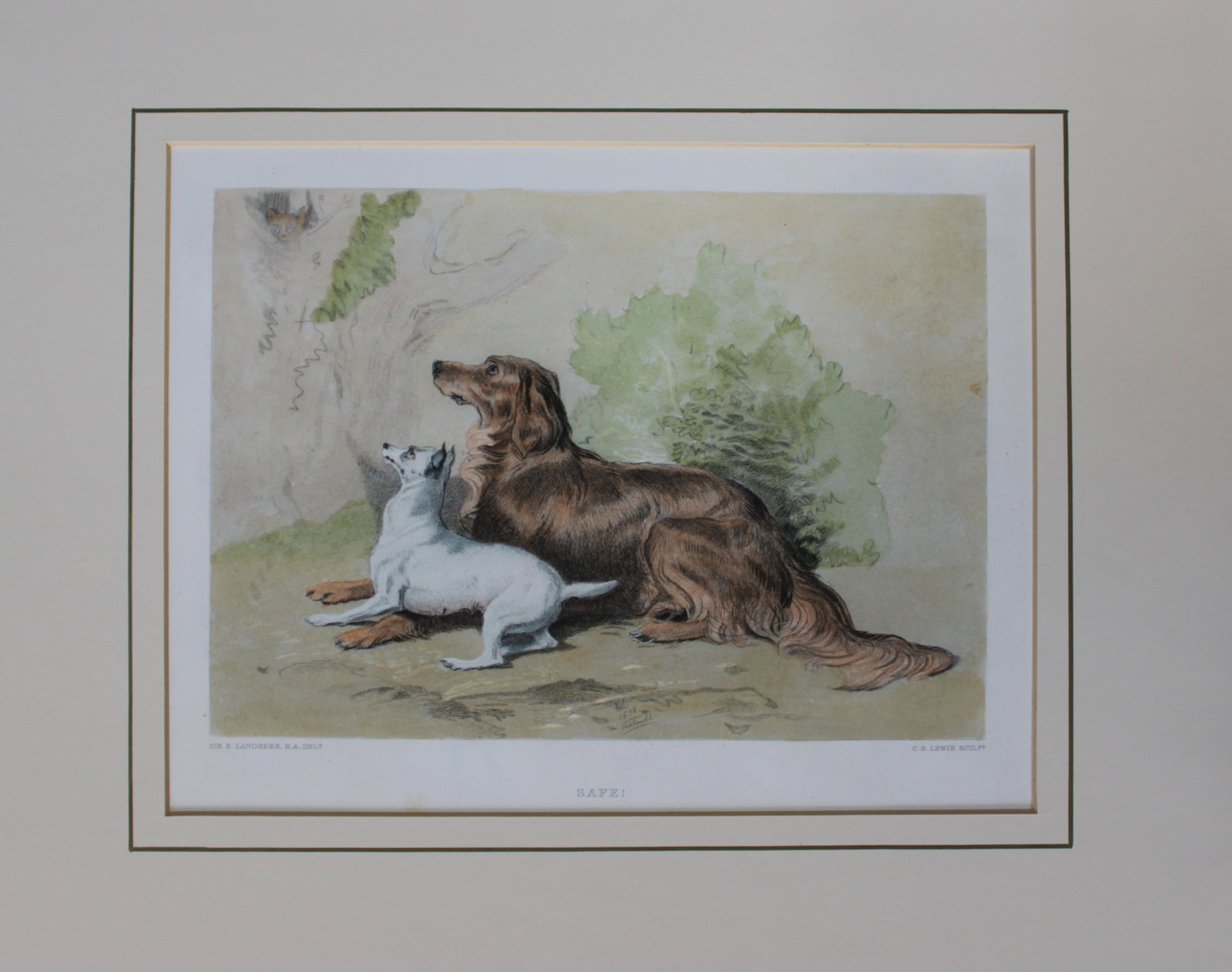 Sir E Landseer - Safe! Terrier and Setter engraved by CG Lewis 1876: Sir E Landseer - Safe! Terrier and Setter engraved by CG Lewis 1876