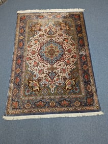 Antique Silk Persian Rug with Fringe Signed 54" by 78"