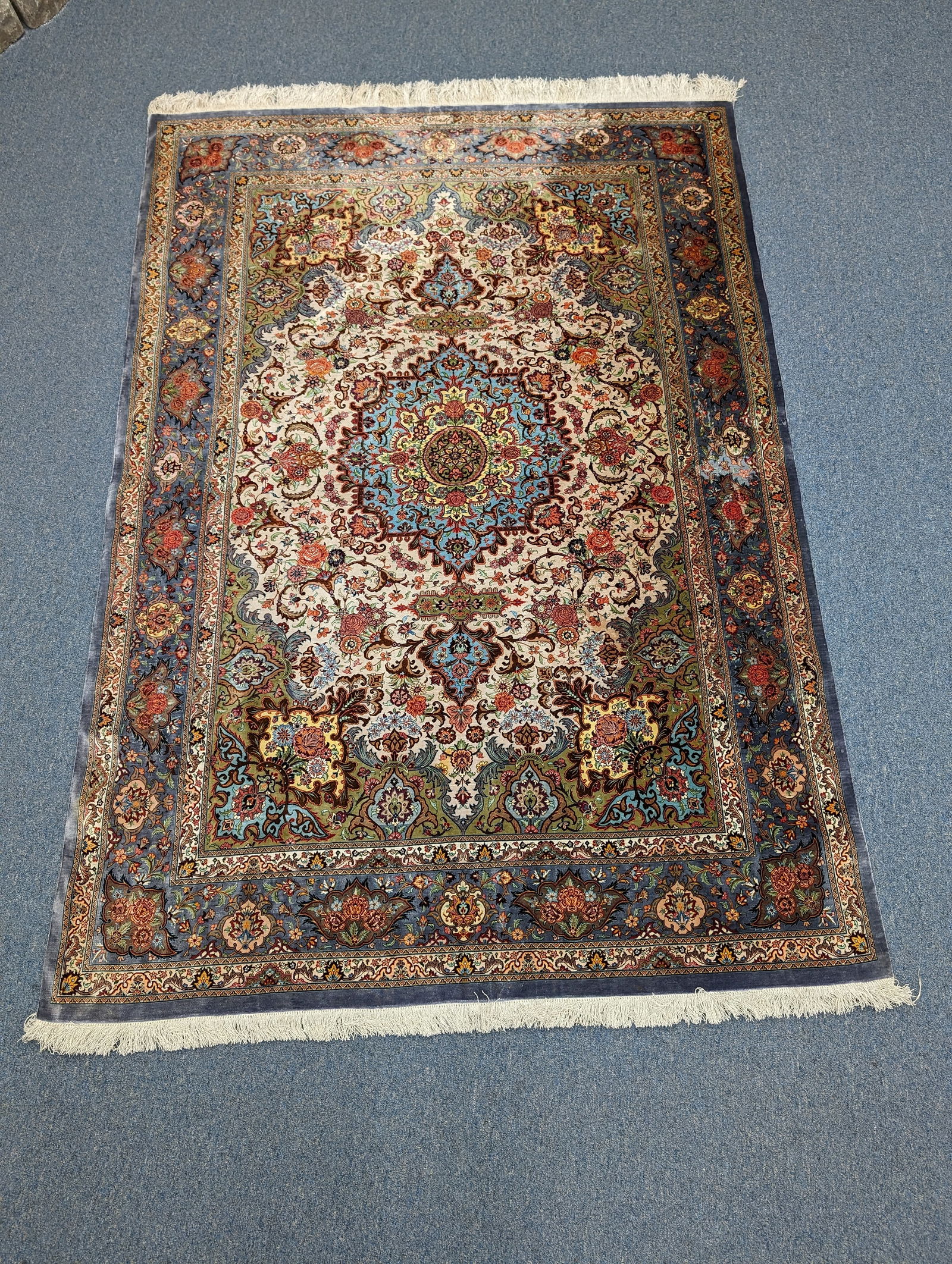 Antique Silk Persian Rug with Fringe Signed 54" by 78" (1 of 14)