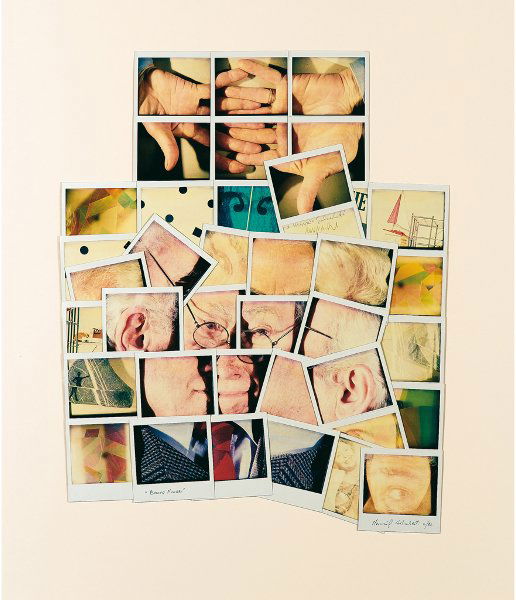 MAURIZIO GALIMBERTI: 1957BRUNO MUNARI, 1992Mosaico di polaroid incollate su cartone, cm 83x72. Firma, titolo e data sulle polaroid.Una polaroid con dedica di Bruno Munari a Maurizio Galimberti.