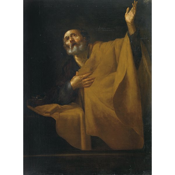 BERNARDO CAVALLINO: Napoli 1616 – 1656 San Pietro penitenteolio su tela, cm 151x112. Il san Pietro qui raffigurato nel pianto di contrizione che seguì il noto rinnegamento avvenuto dopo la cattura di Cristo, secondo u