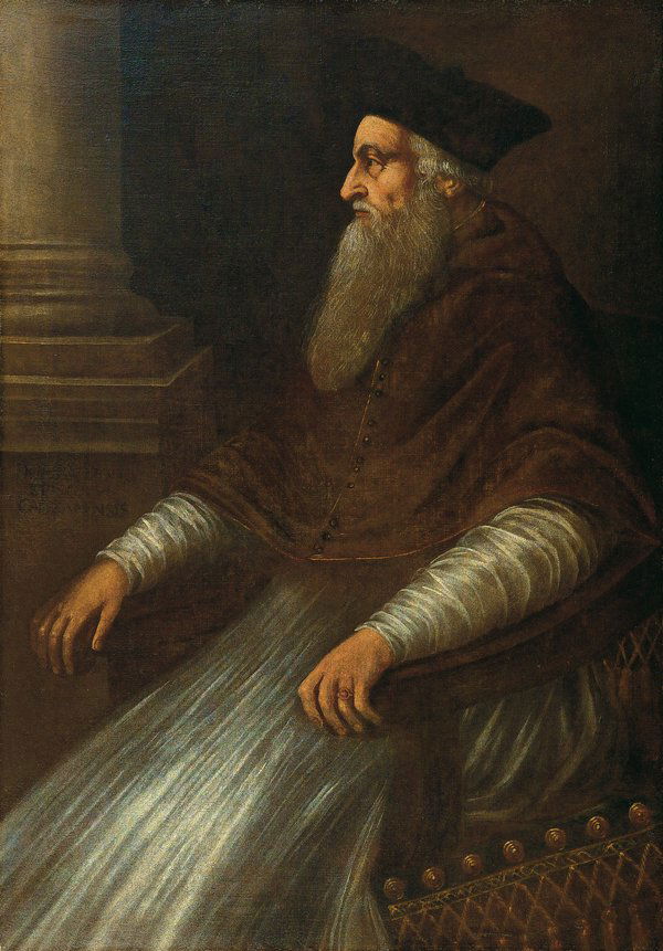 PITTORE VERONESE DELLA FINE DEL XVI SECOLO: Ritratto di prelato olio su tela, cm 121x85