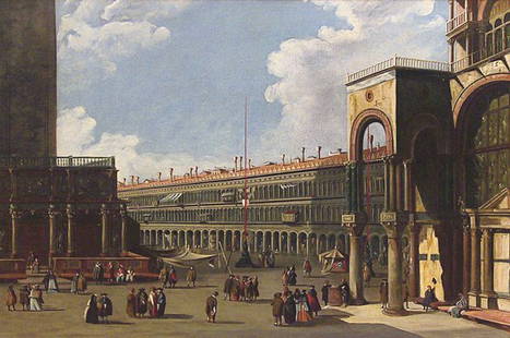 VINCENZO CHILONE: Venezia 1758 – 1839. Veduta della Piazza San Marco ripresa da Palazzo Ducale, olio su tela, cm 61x91. Vincenzo Chilone è da ritenere, assieme a Giuseppe Bernardino Bison e a Giuseppe Borsato, uno d