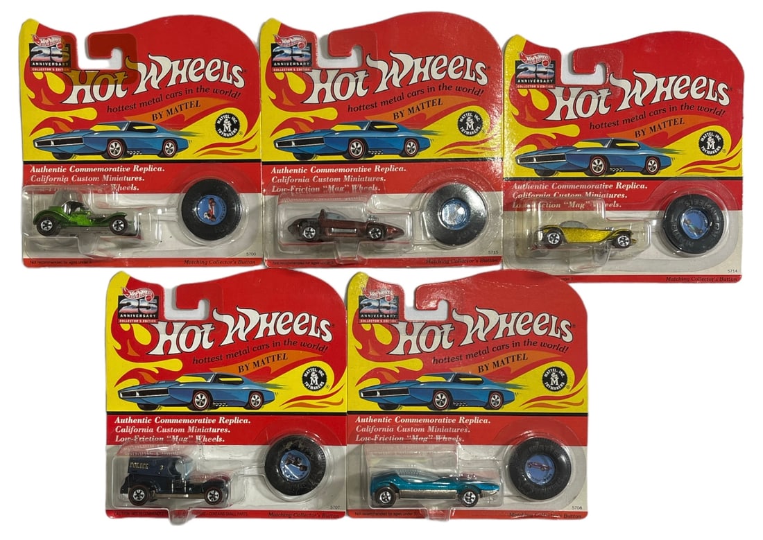 Lot of 5 | SEALED Vintage Redline Hot Wheels Collection with collector’s buttons (1 of 5)