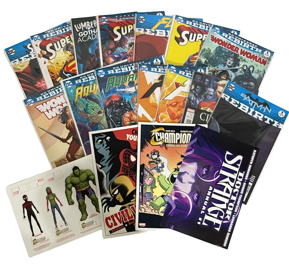 Lot of 19 | Marvel and DC Comic Book Collection With Poster and Character Card (1 of 5)