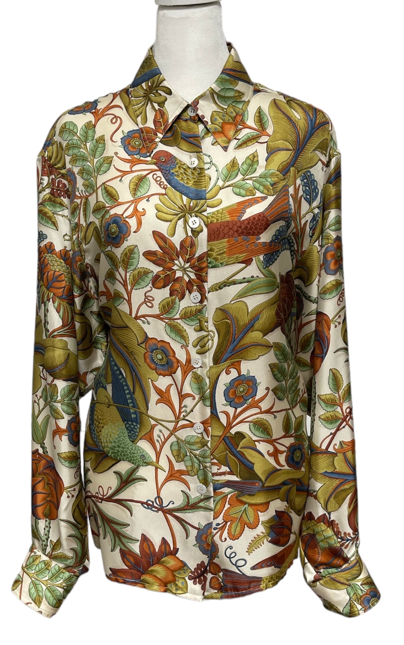 Vintage Salvatore Ferragamo Printed Silk Blouse | Size 46 (1 of 6)