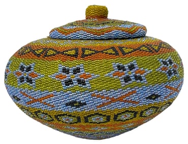 Woven Wicker Beaded Basket