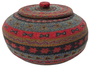 Woven Wicker Beaded Basket