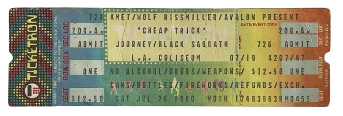 1980 Journey and Black Sabbath Concert Tickets