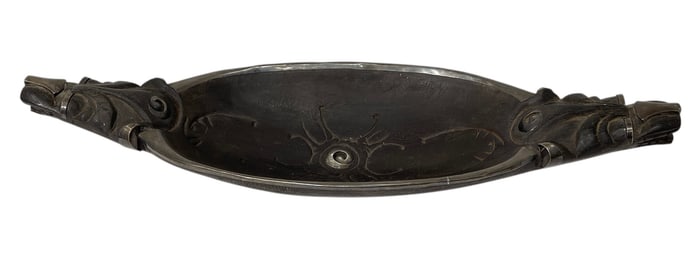 African Hand Carved Tribal Borneo Bowl with Silver Accents