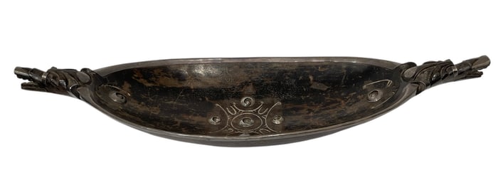 African Hand Carved Tribal Borneo Bowl with Silver Accents