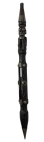 African Hand Carved Tribal Stick with Silver Accents