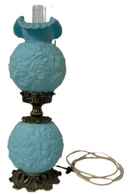 Fenton Poppy Pattern Blue Satin Finish Lamp