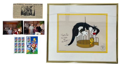 SIGNED Animation Cel By Friz Freleng With Stamps and Photos | With COA