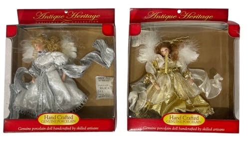 Lot of 2 | Antique Heritage Christmas Collection | Hand Crafted Porcelain Doll