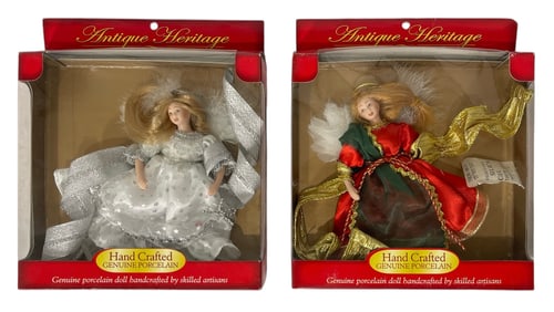 Lot of 2 | Antique Heritage Christmas Collection | Hand Crafted Porcelain Doll