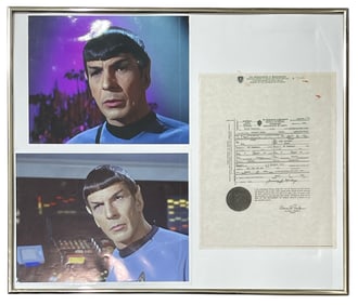 Leonard Nimoy as Spock from Star Trek with Birth Certificate | Framed Print