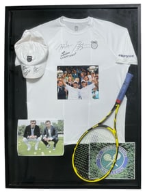 Framed Signed Bob and Mike Bryan Shirt Hat and Tennis Racket | no coa