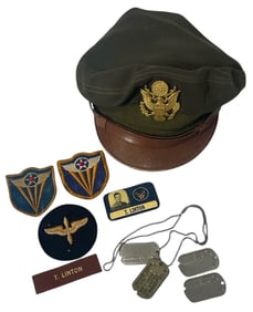 Army Cap with Patches and ID Dog Tags Of Theodore Linton