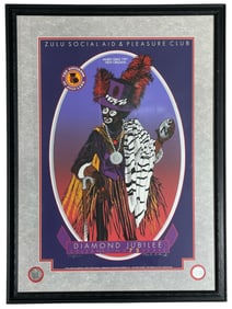 Framed Zulu Social Aid and Pleasure Club Poster with Coins