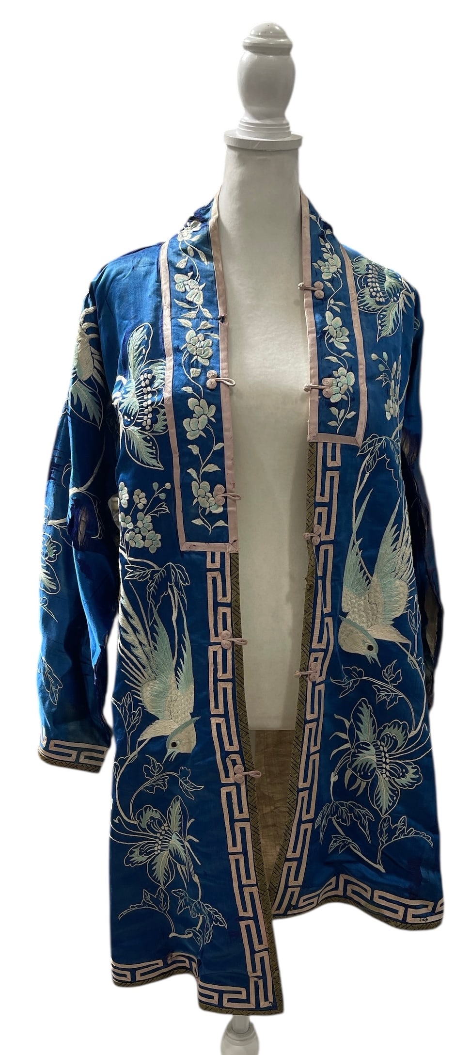 Blue Asian Satin Silk Hand Embroidered: Blue Asian Satin Silk Hand Embroidered