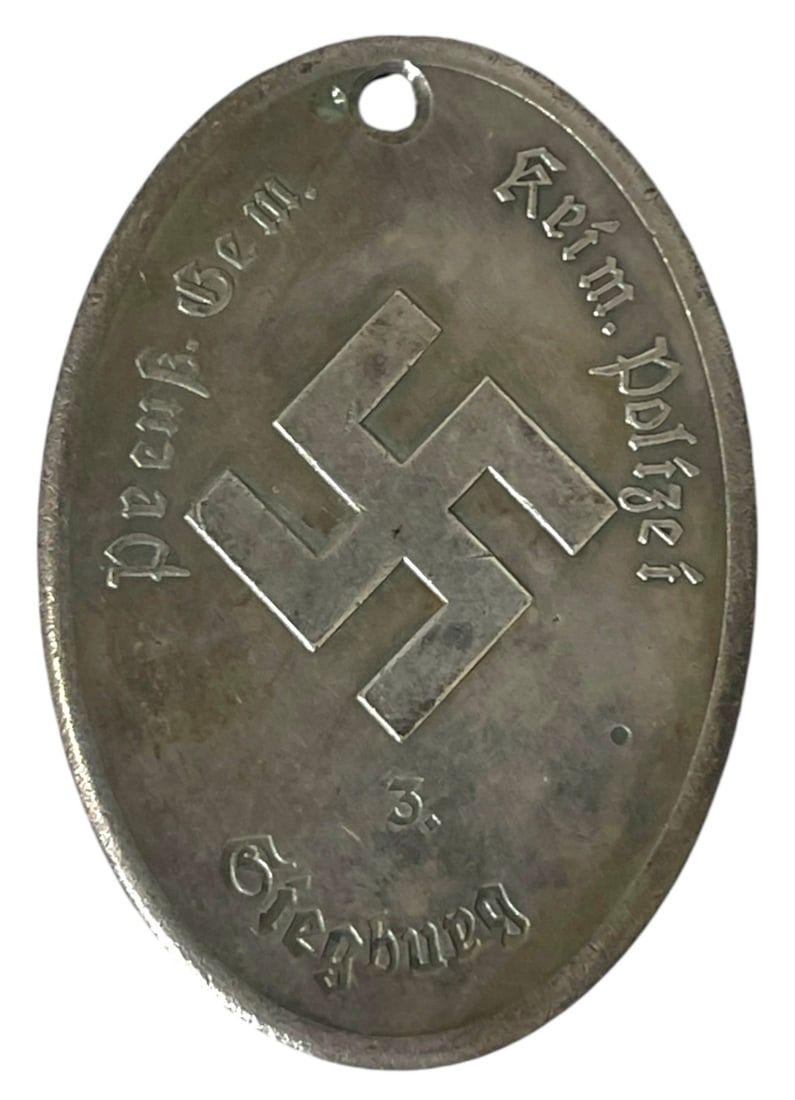 WWII German Prussian Police Tag: WWII German Prussian Police Tag