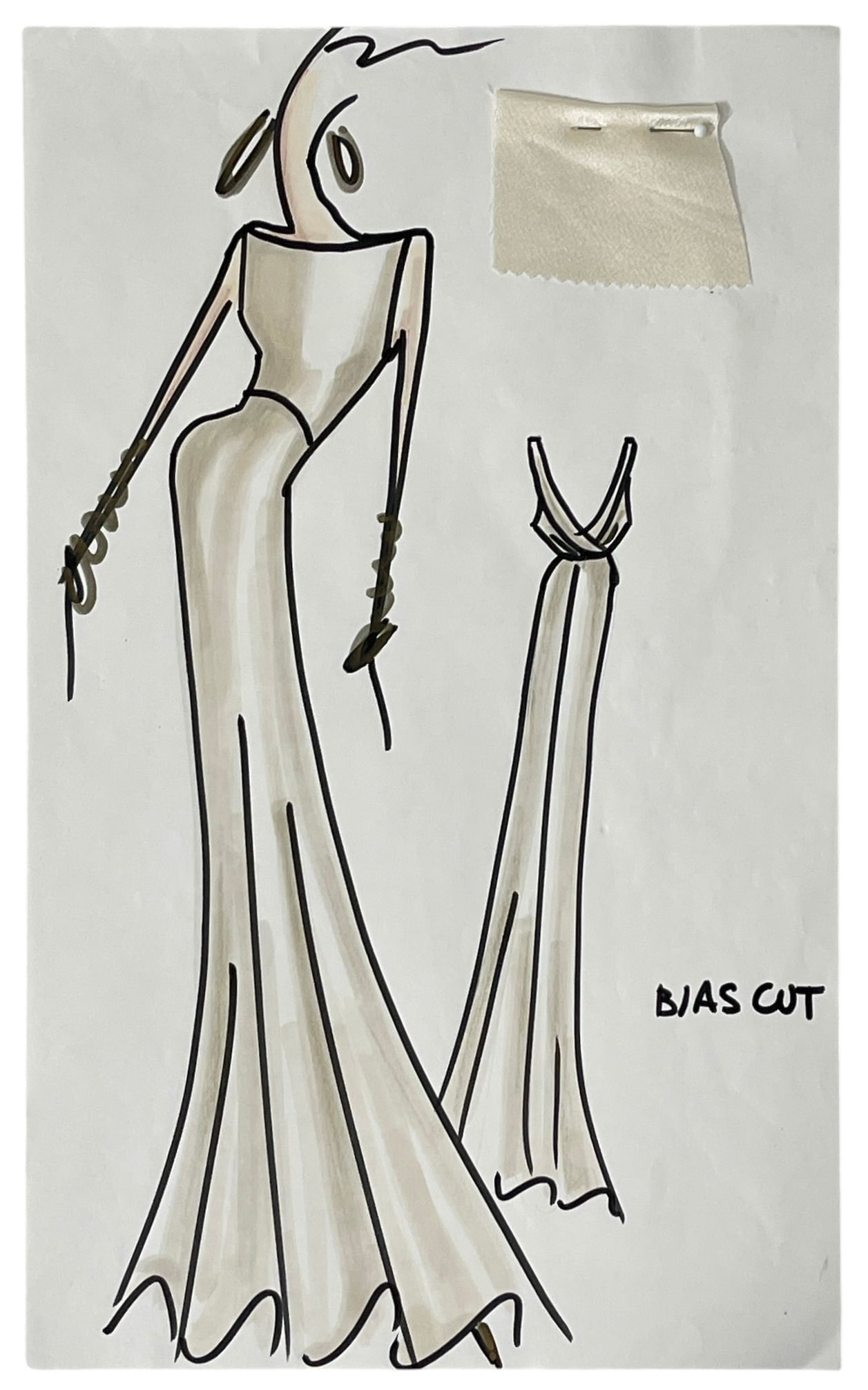 Luxury Fashion Brands | Original Designer Sketch | One of a Kind Artwork: High end Fashion Sketches | Believed to be original production artwork possibly associated with luxury fashion houses such as Dior Versace or Chanel. A unique and elegant piece that captures the essen