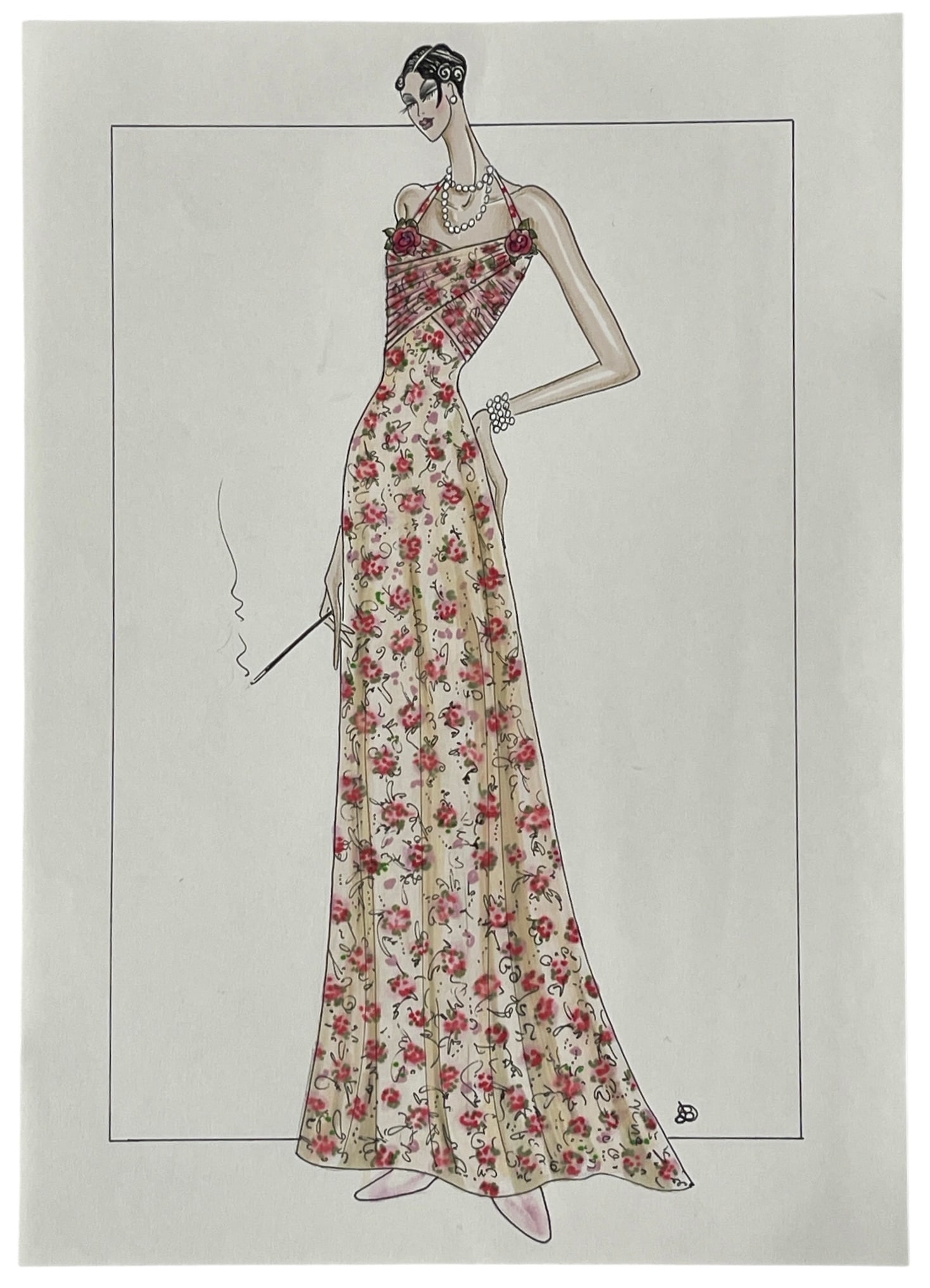 Luxury Fashion Brands | Original Designer Sketch | One of a Kind Artwork: High end Fashion Sketches | Believed to be original production artwork possibly associated with luxury fashion houses such as Dior Versace or Chanel. A unique and elegant piece that captures the essen