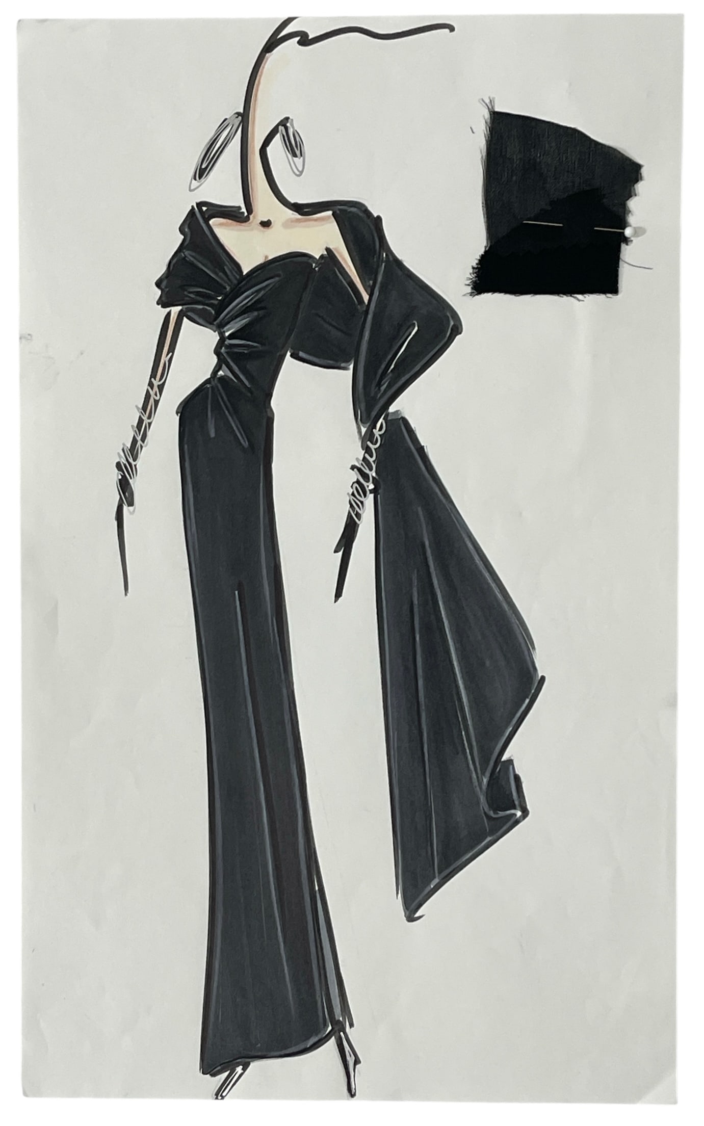 Luxury Fashion Brands | Original Designer Sketch | One of a Kind Artwork: High end Fashion Sketches | Believed to be original production artwork possibly associated with luxury fashion houses such as Dior Versace or Chanel. A unique and elegant piece that captures the essen