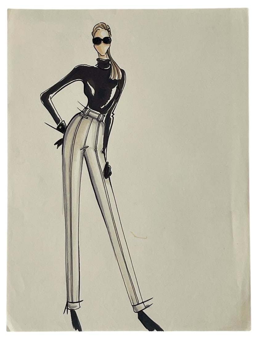 Luxury Fashion Brands | Original Designer Sketch | One of a Kind Artwork: High end Fashion Sketches | Believed to be original production artwork possibly associated with luxury fashion houses such as Dior Versace or Chanel. A unique and elegant piece that captures the essen