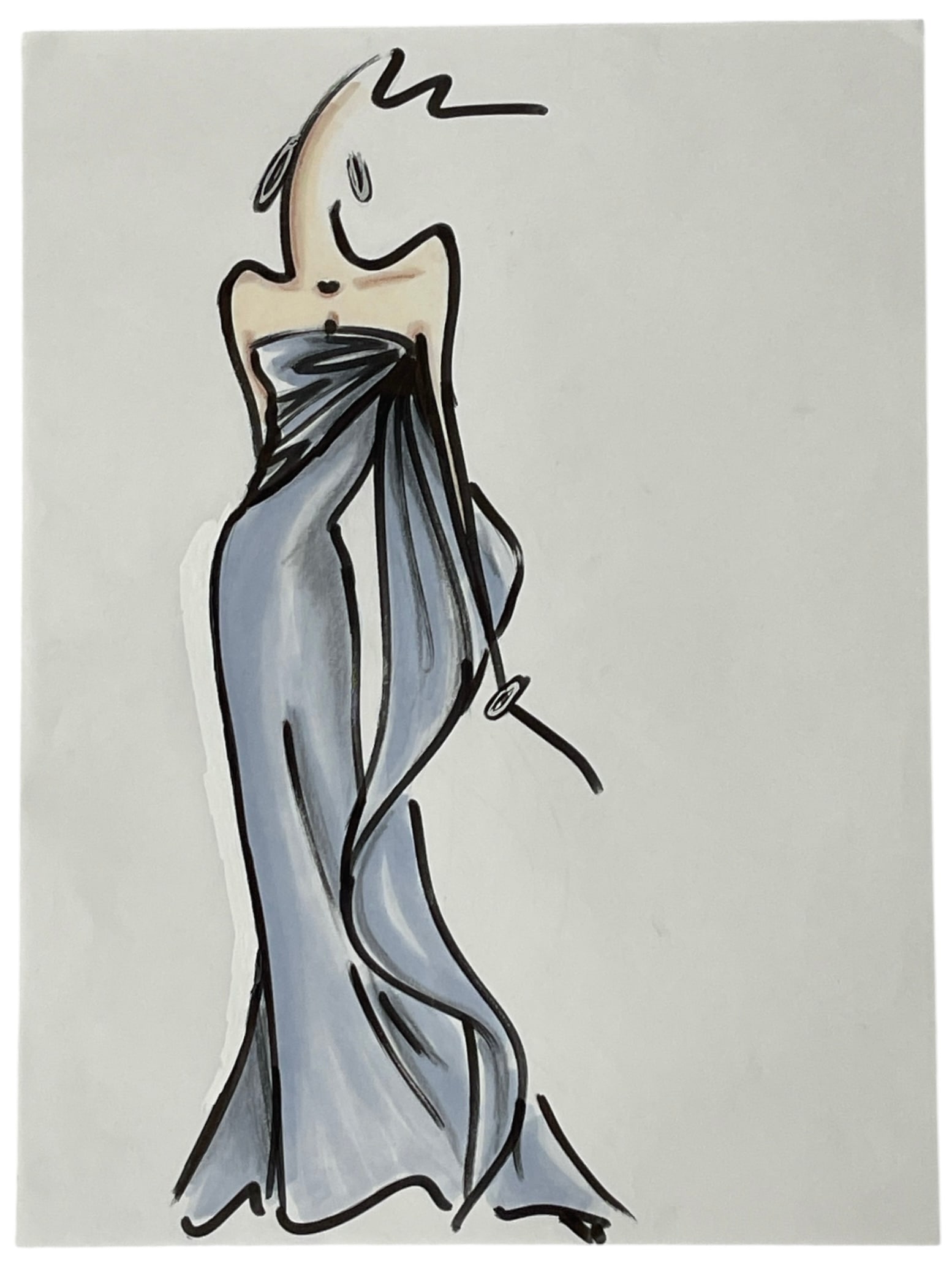 Luxury Fashion Brands | Original Designer Sketch | One of a Kind Artwork: High end Fashion Sketches | Believed to be original production artwork possibly associated with luxury fashion houses such as Dior Versace or Chanel. A unique and elegant piece that captures the essen