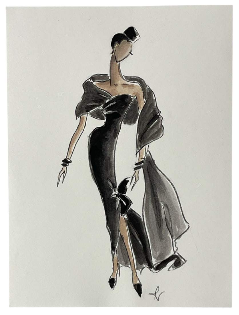 Luxury Fashion Brands | Original Designer Sketch | One of a Kind Artwork: High end Fashion Sketches | Believed to be original production artwork possibly associated with luxury fashion houses such as Dior Versace or Chanel. A unique and elegant piece that captures the essen