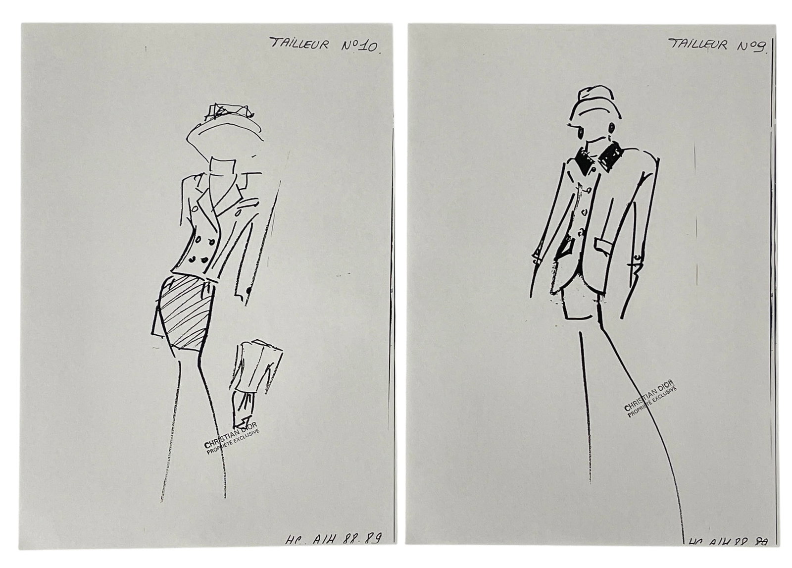 Christian Dior | Original Dior Stamp On Fashion Sketches | Prints: Christian Dior | Original Dior Stamp On Fashion Sketches | Prints