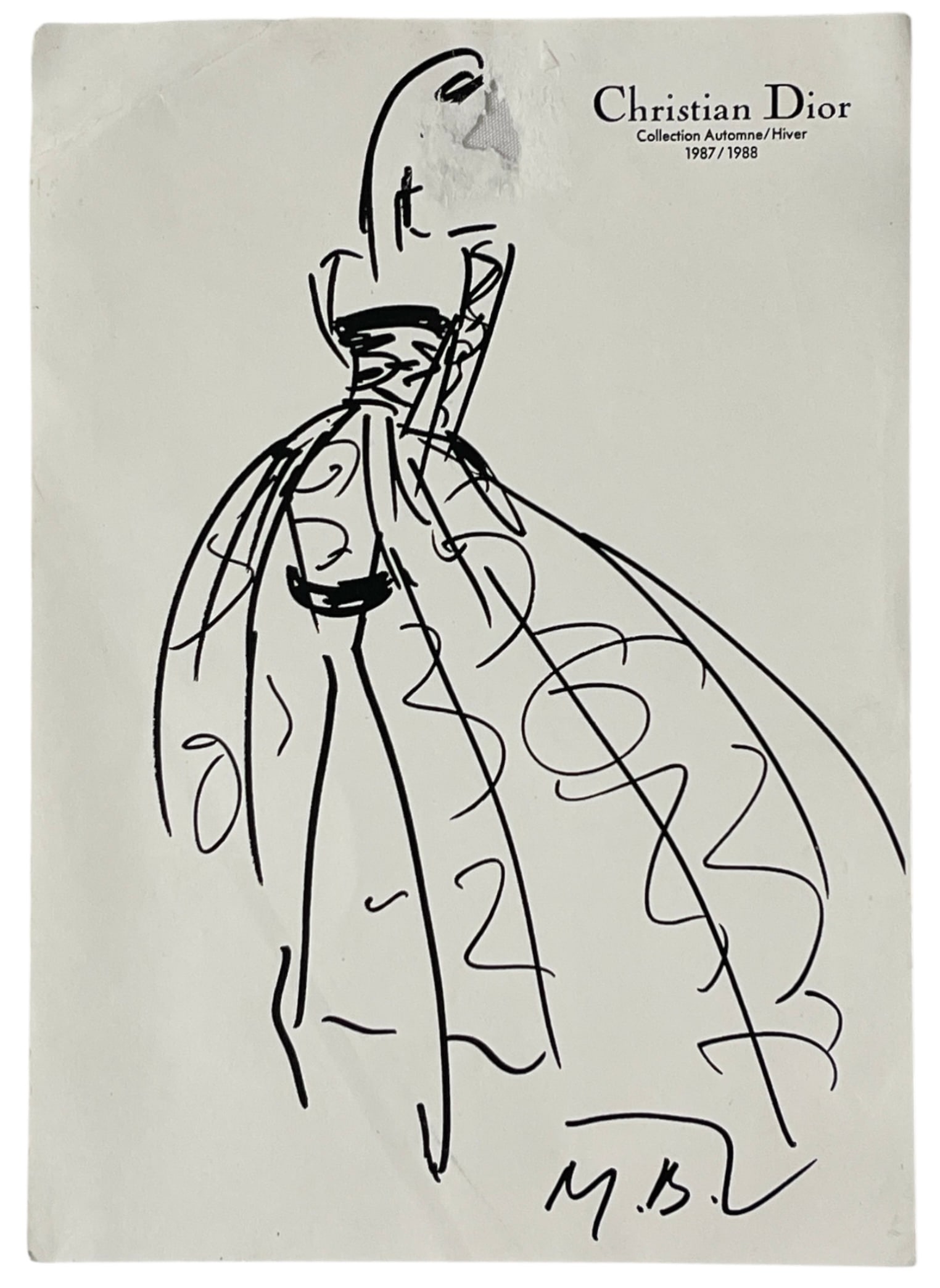 Christian Dior | Original Designer Sketch Signed | One of a Kind Artwork: Christian Dior | Original Designer Sketch Signed | One of a Kind Artwork