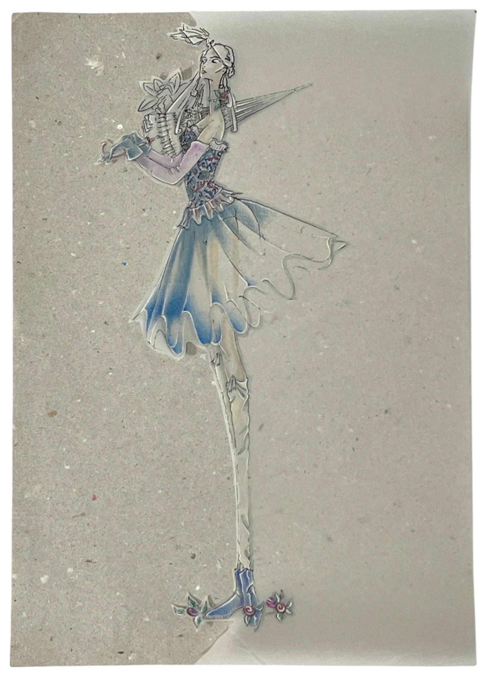 Luxury Fashion Brands | Original Designer Sketch On Vellum: High end Fashion Sketches | Believed to be original production artwork possibly associated with luxury fashion houses such as Dior Versace or Chanel. A unique and elegant piece that captures the essen