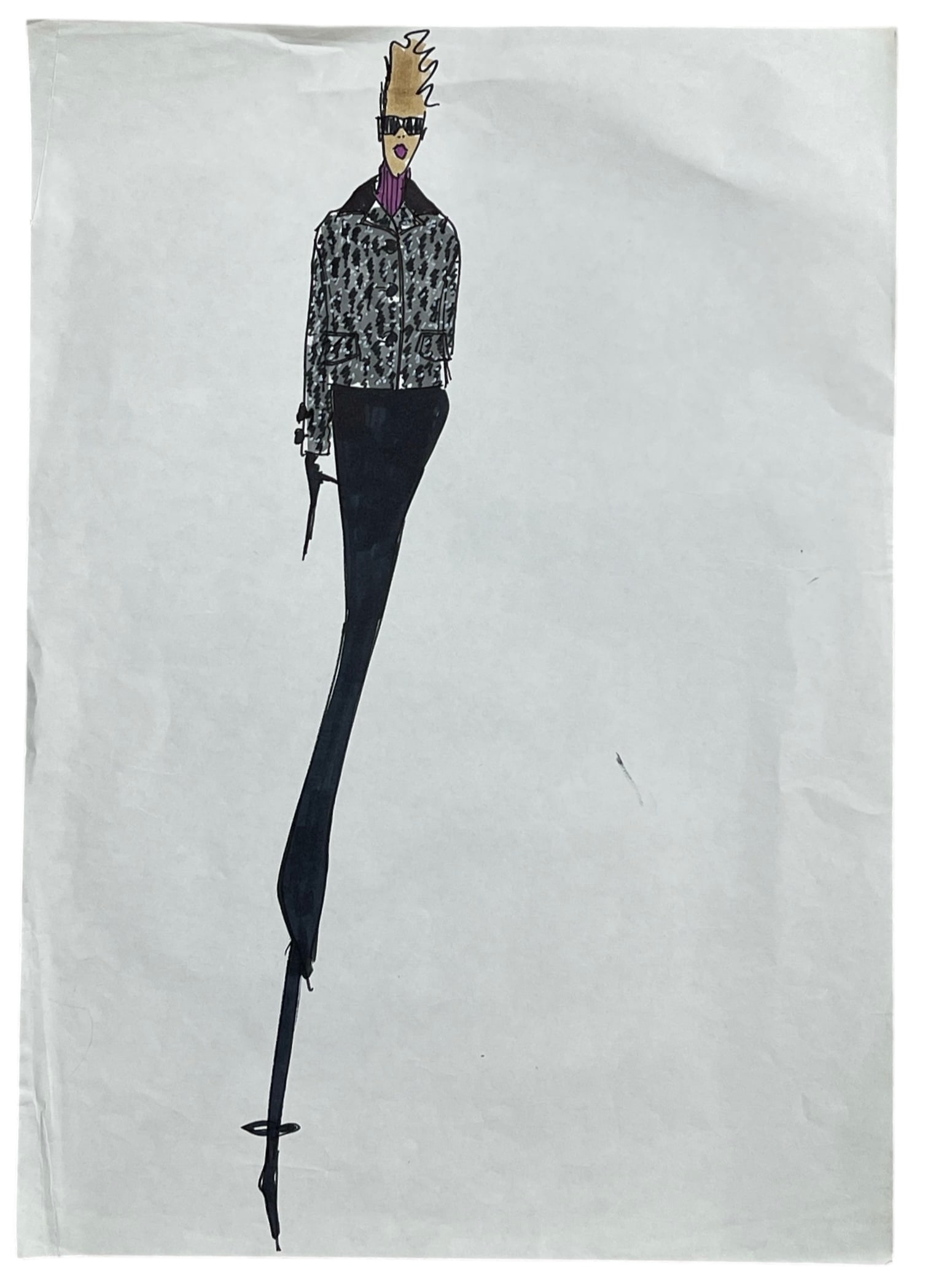 Luxury Fashion Brands | Original Designer Sketch | One of a Kind Artwork: High end Fashion Sketches | Believed to be original production artwork possibly associated with luxury fashion houses such as Dior Versace or Chanel. A unique and elegant piece that captures the essen