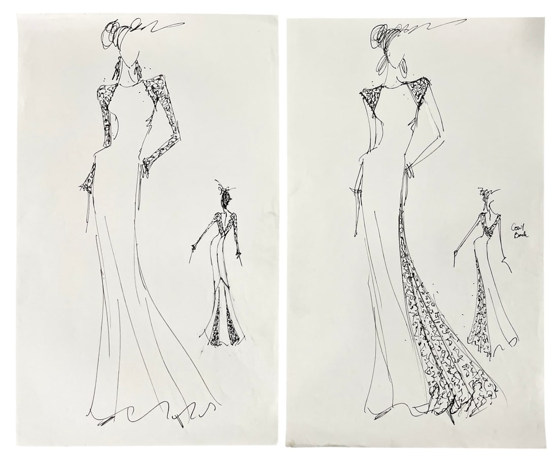 Luxury Fashion Brands | Original Designer Sketch | One of a Kind Artwork: High end Fashion Sketches | Believed to be original production artwork possibly associated with luxury fashion houses such as Dior Versace or Chanel. A unique and elegant piece that captures the essen