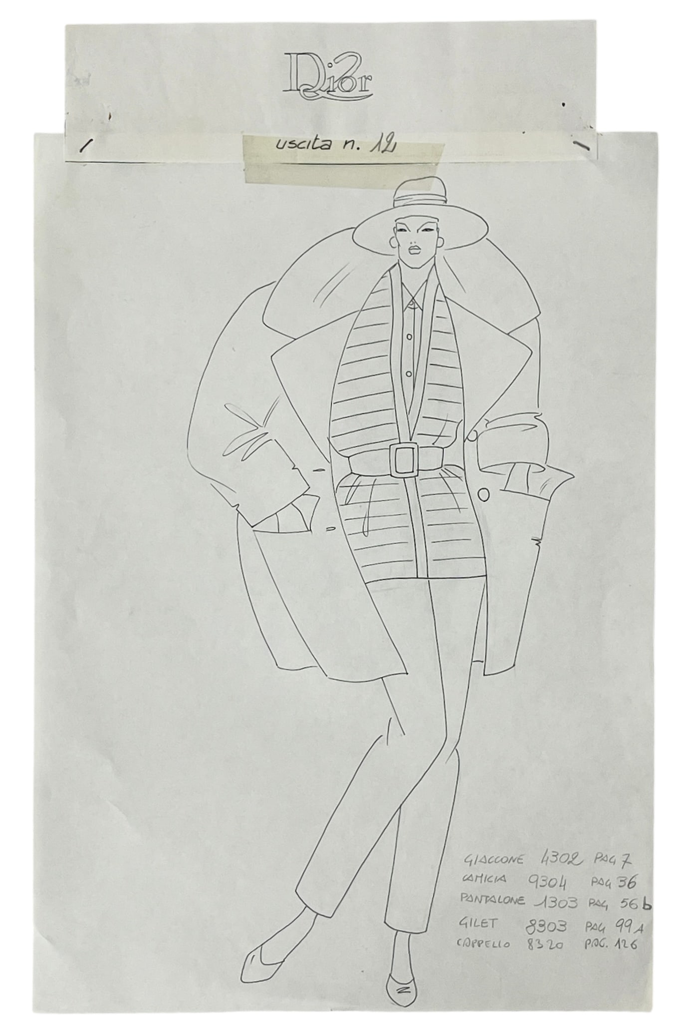 Christian Dior | Original Designer Sketch | One of a Kind Artwork: Christian Dior | Original Designer Sketch | One of a Kind Artwork