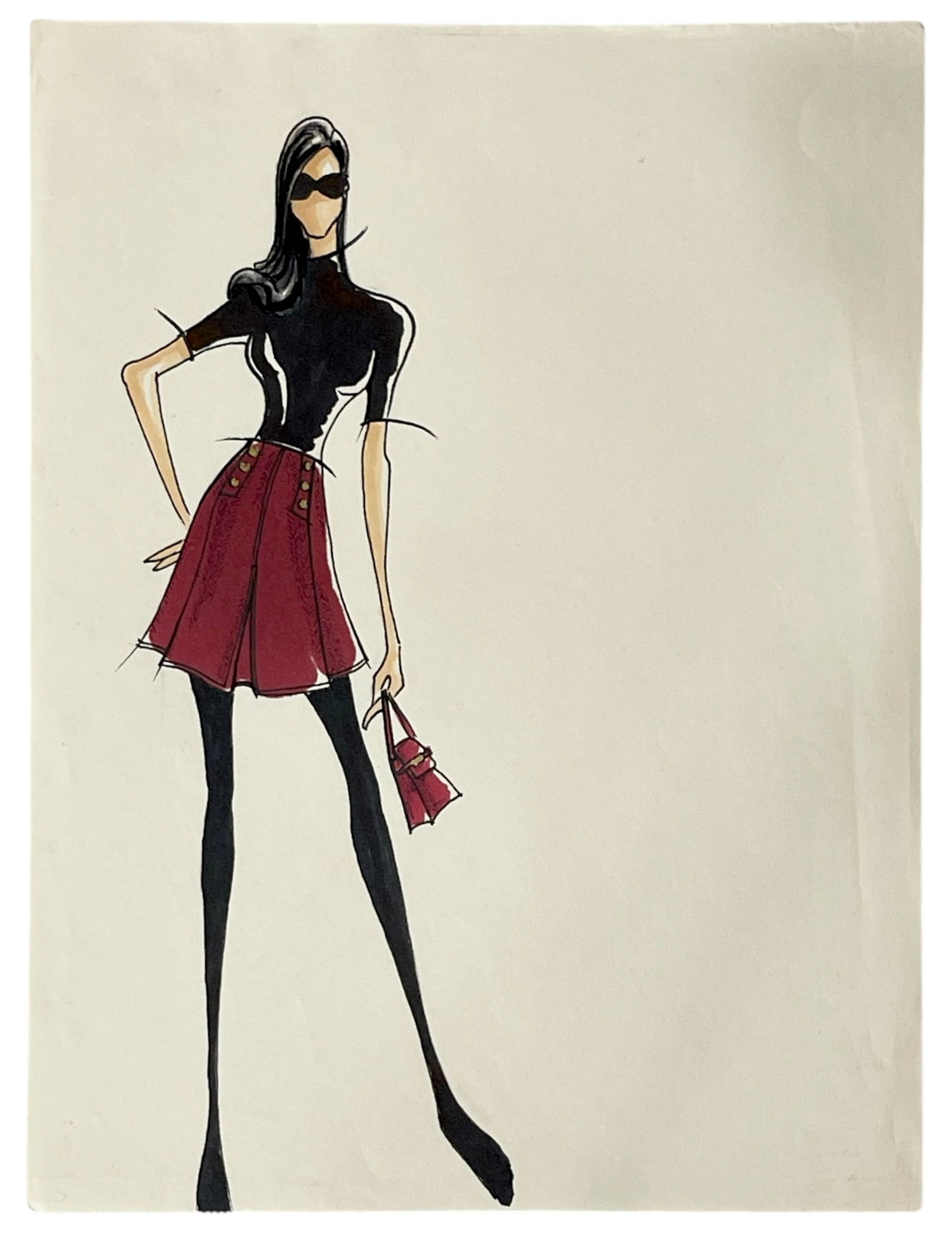 Luxury Fashion Brands | Original Designer Sketch | One of a Kind Artwork: High end Fashion Sketches | Believed to be original production artwork possibly associated with luxury fashion houses such as Dior Versace or Chanel. A unique and elegant piece that captures the essen