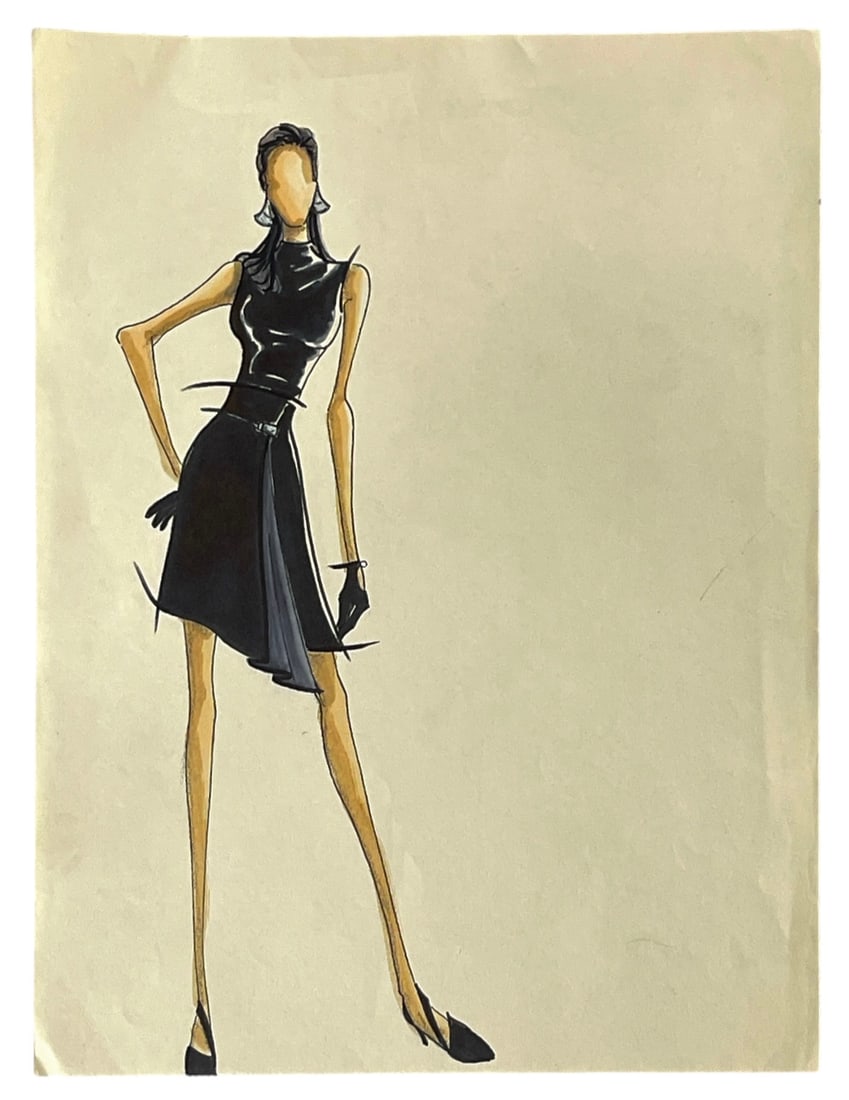 Luxury Fashion Brands | Original Designer Sketch | One of a Kind Artwork: High end Fashion Sketches | Believed to be original production artwork possibly associated with luxury fashion houses such as Dior Versace or Chanel. A unique and elegant piece that captures the essen