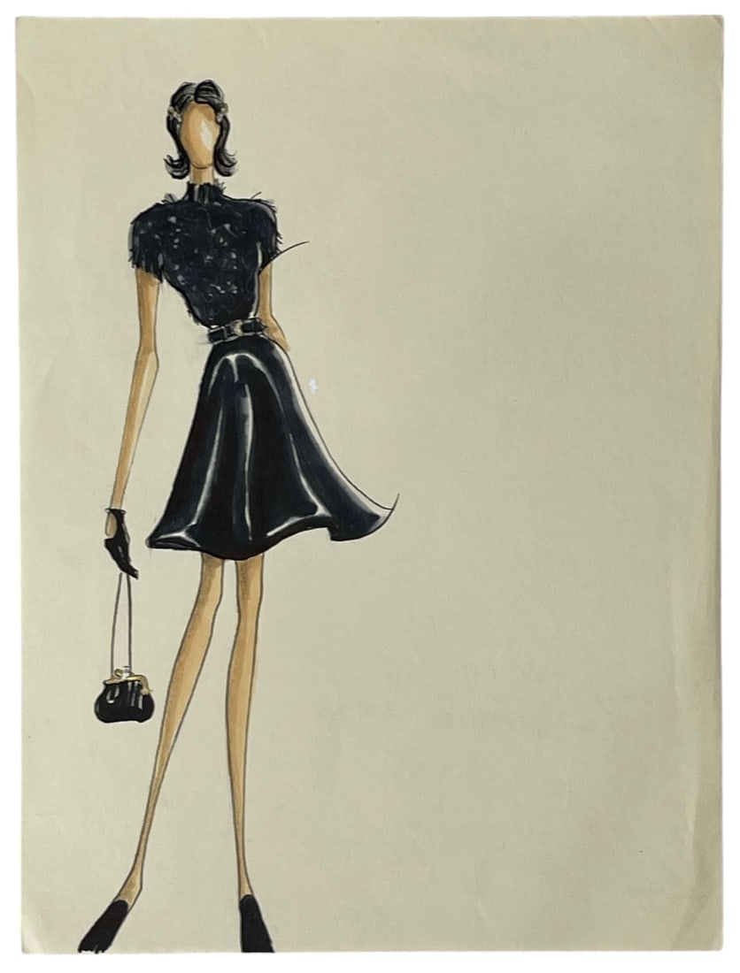 Luxury Fashion Brands | Original Designer Sketch | One of a Kind Artwork: High end Fashion Sketches | Believed to be original production artwork possibly associated with luxury fashion houses such as Dior Versace or Chanel. A unique and elegant piece that captures the essen