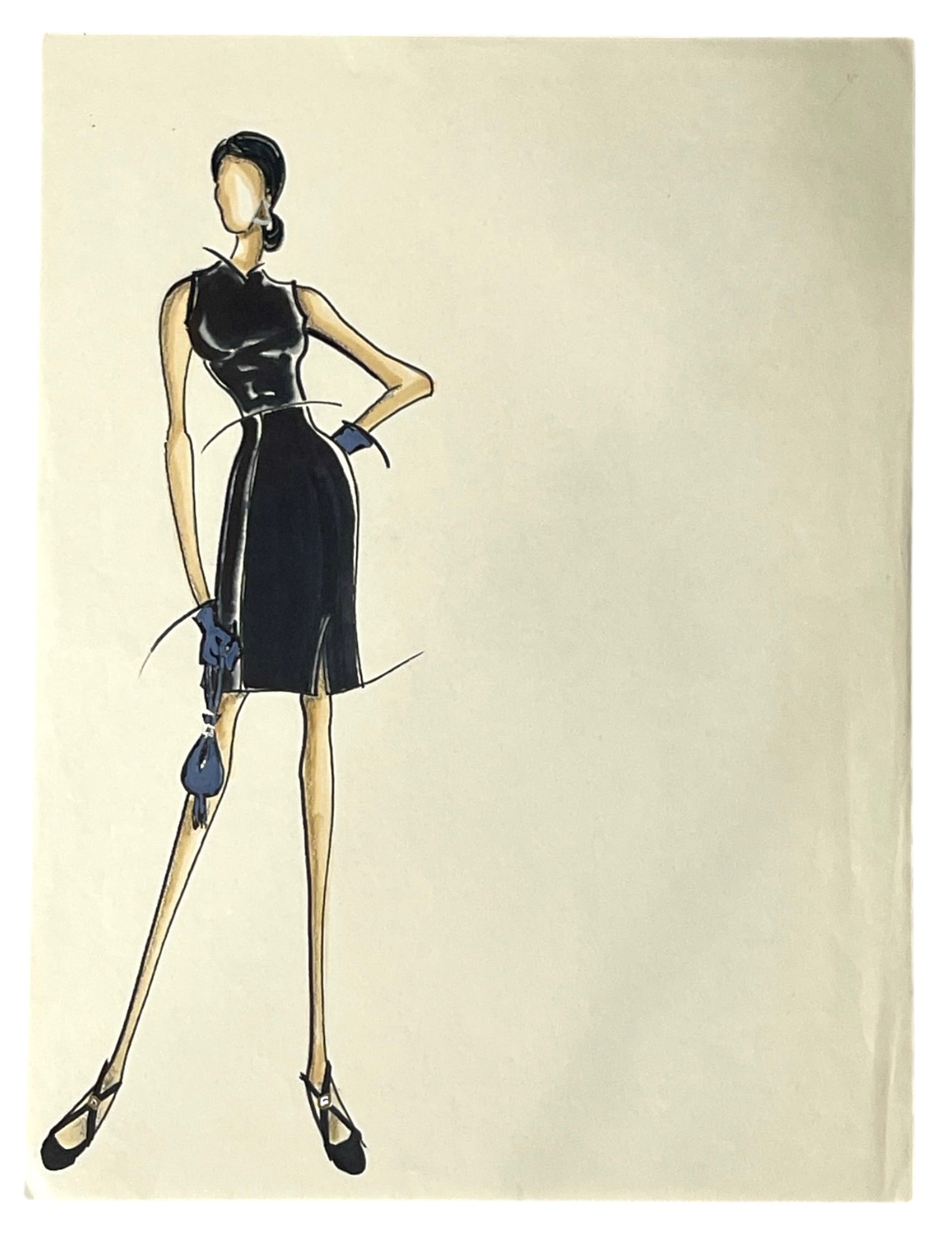 Luxury Fashion Brands | Original Designer Sketch | One of a Kind Artwork: High end Fashion Sketches | Believed to be original production artwork possibly associated with luxury fashion houses such as Dior Versace or Chanel. A unique and elegant piece that captures the essen