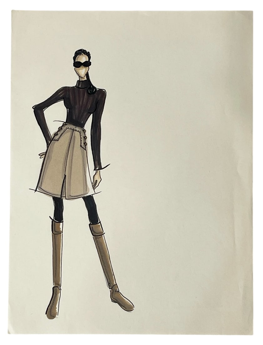 Luxury Fashion Brands | Original Designer Sketch | One of a Kind Artwork: High end Fashion Sketches | Believed to be original production artwork possibly associated with luxury fashion houses such as Dior Versace or Chanel. A unique and elegant piece that captures the essen