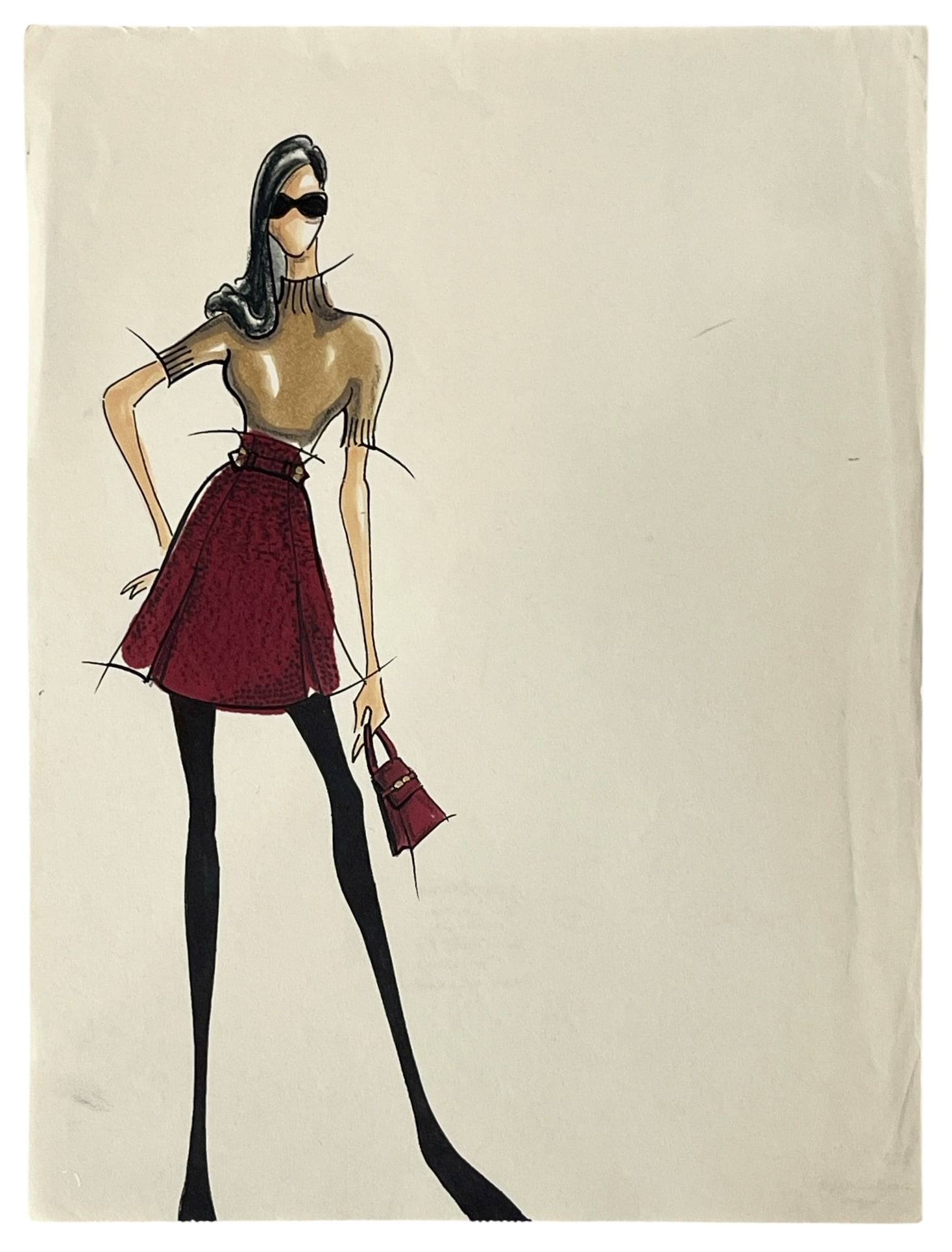 Luxury Fashion Brands | Original Designer Sketch | One of a Kind Artwork: High end Fashion Sketches | Believed to be original production artwork possibly associated with luxury fashion houses such as Dior Versace or Chanel. A unique and elegant piece that captures the essen