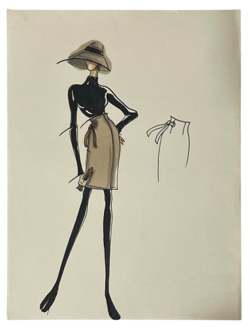 Luxury Fashion Brands | Original Designer Sketch | One of a Kind Artwork: High end Fashion Sketches | Believed to be original production artwork possibly associated with luxury fashion houses such as Dior Versace or Chanel. A unique and elegant piece that captures the essen