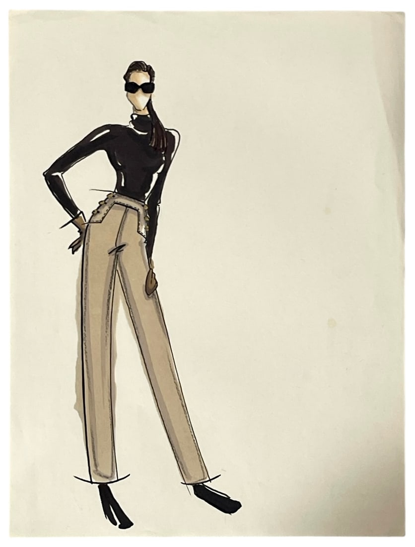 Luxury Fashion Brands | Original Designer Sketch | One of a Kind Artwork: High end Fashion Sketches | Believed to be original production artwork possibly associated with luxury fashion houses such as Dior Versace or Chanel. A unique and elegant piece that captures the essen